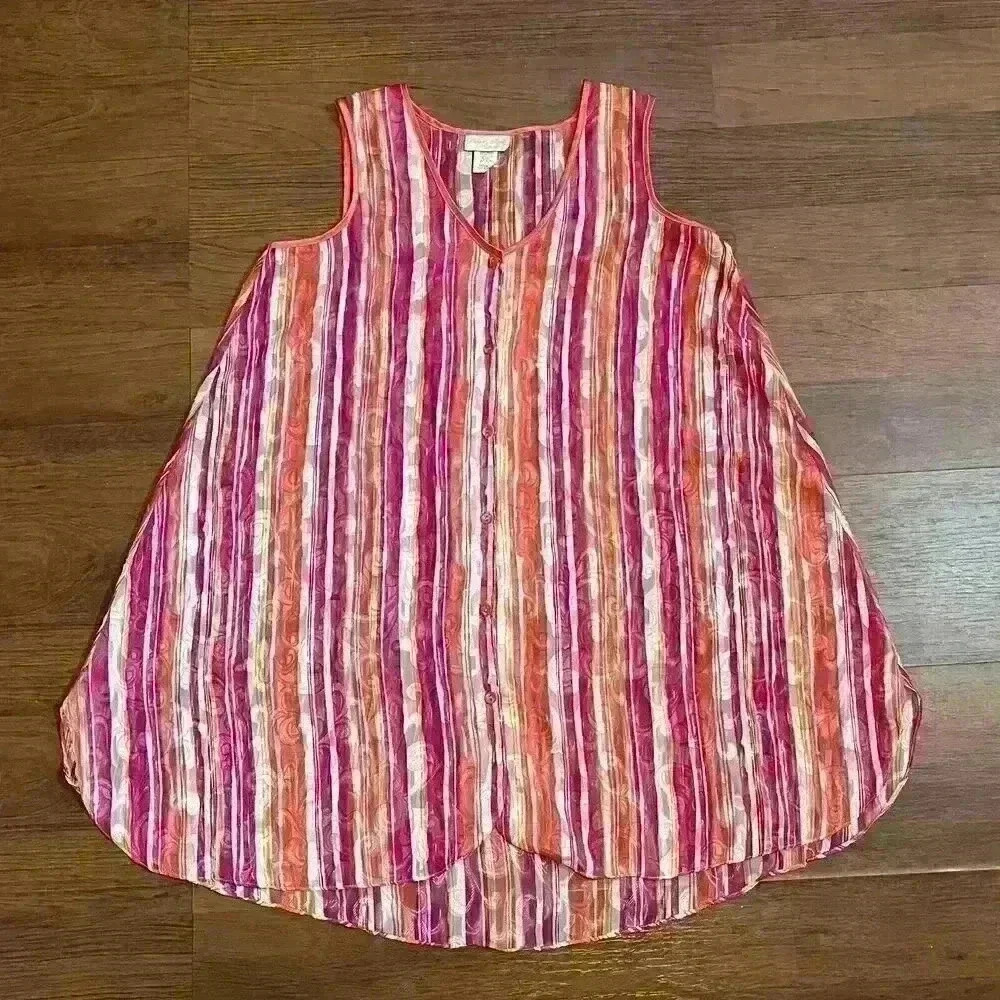 VTG 80s Inner Most Y2k Striped Colorful Psychedelic Top Night Shirt Lingerie M
